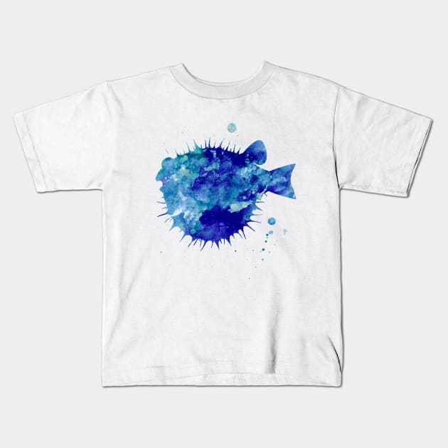 Blowfish Watercolor Painting Kids T-Shirt by Miao Miao Design